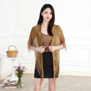 Elegant European style metallic fringe shawl women spring summer hollow out cape scarf chic