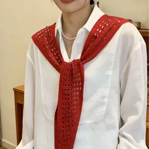 Women red knit hollow out shawl fake collar stylish versatile summer air-conditioned room accessory