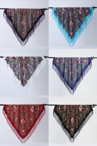 Ethnic floral print tassel scarf winter warm shawl vintage square head wrap multi color options