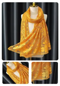 Yellow lace headscarf detail view, elegant women fashion veil scarf for daily wear.