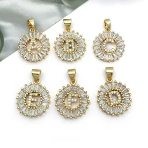 KC gold plated copper crystal rhinestone letter pendant DIY necklace bracelet jewelry accessories