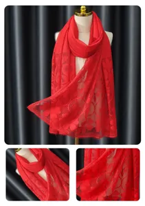 Women fashion red lace headscarf elegant floral veil versatile wrap shawl for daily wear