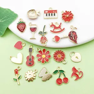 Mixed red enamel alloy charms pendants DIY jewelry making accessories for bracelets necklaces.