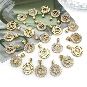 Mix 26 letters KC gold plated crystal round pendant charms for DIY handmade necklaces bracelets