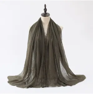 Écharpe unie en coton et lin pour femme, grande taille automne hiver châle chaud et doux.