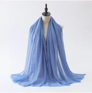 Écharpe unie en coton lin, grand châle pour femme, doux respirant automne hiver foulard.