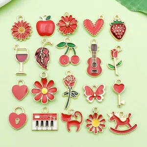Mixed 20 styles red enamel alloy charms pendants for DIY bracelets necklaces jewelry making