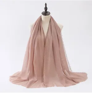 Femme couleur unie écharpe coton lin style rétro grand châle confortable automne hiver accessoire