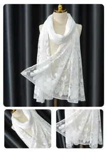 Elegant white lace headscarf and floral veil for women fashion and daily wear style.