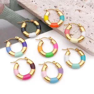 Colorful enamel stainless steel hoop earrings gold plated fashion jewelry accessories