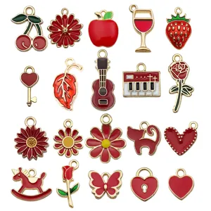 Red enamel alloy charms mix 20 styles cute DIY jewelry pendants for bracelets necklaces craft making