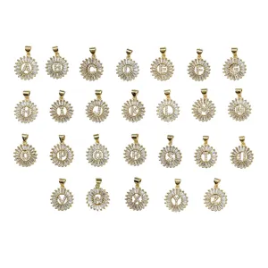 Gold filled CZ crystal letter charms alphabet pendants DIY jewelry making findings A-Z