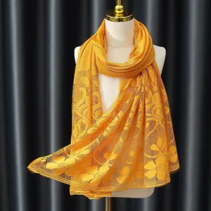 Women Fashion Lace Scarf Floral Hollow Out Lightweight Long Wrap Shawl Veil Headscarf Daily Accessories