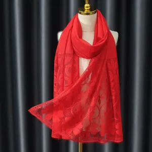 Elegant red lace scarf and veil for women, perfect for fashion styling and daily wear.