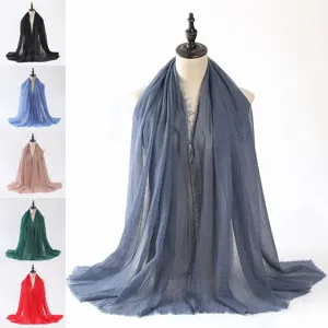 Écharpe unie en coton et lin pour femme, grande taille châle pour automne hiver.
