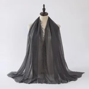 Écharpe unie en coton et lin gris foncé pour femmes, grand châle d'automne et hiver.