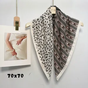 Vintage square silk scarf for women 70x70cm retro printed chic neckerchief stylish wrap