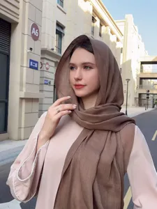 Solid color slub long scarf breathable Muslim hijab for women outdoor casual wear daily styling