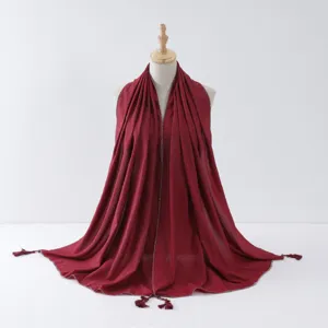 Cross-border fashion tassel long scarf silver wire trim elegant women hijab shawl