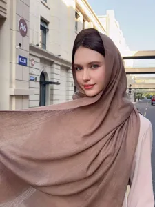 Solid color slub long scarf for women, breathable minimalist versatile casual outdoor shawl.