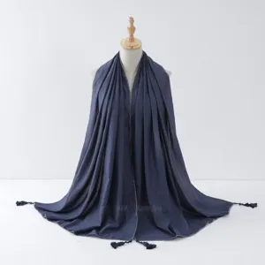Women's Fashion Long Scarf Tassel Hanging Beads Silver Wire Rolled Edge Malay Headscarf Versatile Shawl