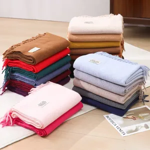Cozy winter solid color imitation cashmere long scarf with soft tassels for warm daily wear