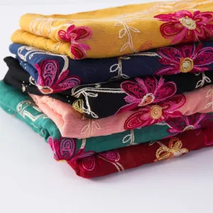 Cotton linen rhinestone embroidered shawl tassel scarf multi-color travel head wrap