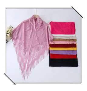 Women lace hollow triangular shawl fringe solid breathable versatile scarf colorful variant display