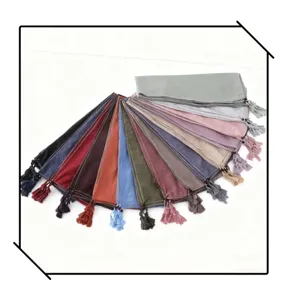Multi-color tassel beaded hijab scarf with metallic trim, perfect elegant shawl for daily wear.