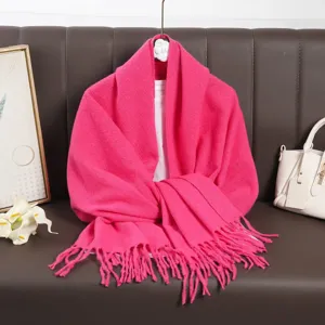 Solid color pink imitation cashmere tassel scarf long winter warm shawl wrap versatile fashion