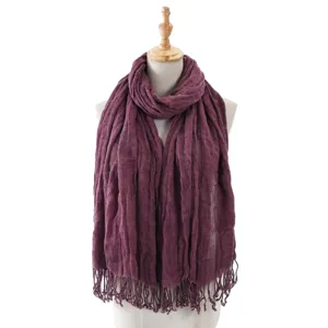 Solid color crinkled cotton linen tassel scarf for women autumn and winter fashion neck warmer