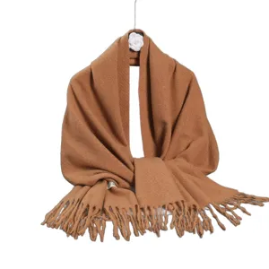 Solid color imitation cashmere long scarf with fringe, autumn winter warm neck wrap.
