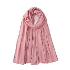 Sciarpa lunga in chiffon con strass rosa hijab leggero e versatile copricapo scialle da donna.