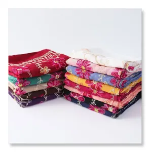 Embroidered floral cotton linen scarf, versatile travel shawl with rhinestones and tassels.