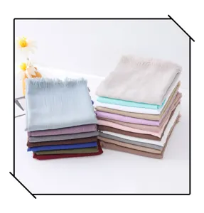 Casual solid color slub long scarf, versatile minimalist breathable travel shawl wrap.