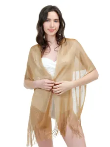Metallic mesh fringe shawl evening wrap scarf for women elegant party dress cover up sun protection