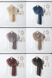 Femme unie coton lin châle écharpe polyvalente classique décontractée foulard détails vues