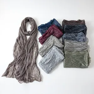 Spring summer metallic crinkle shimmer hijab scarf lightweight long solid color fashion shawl