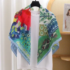 French vintage printed large square scarf summer sun protection stylish chic shawl design