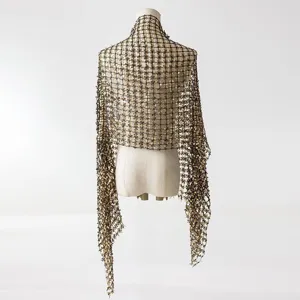 Detailed view of the sparkling sequin mesh evening party shawl showing intricate embroidery.