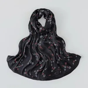 Simulation silk floral long scarf for women, elegant small daisy print neckerchief.