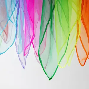Close-up of colorful chiffon square scarves, vibrant candy colors, soft and lightweight.