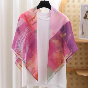 French retro abstract print square scarf summer lightweight sun protection shawl for women