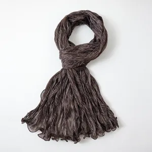Pleated crinkle shiny silk chiffon long scarf for women, elegant lightweight shawl hijab.