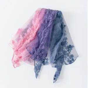 French vintage lace floral headscarf for women, simple embroidered shawl multi-use.