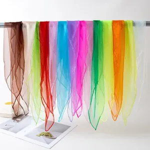 Colorful chiffon square scarves, solid color candy tone mini silk scarves for kids performance.