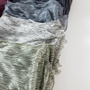 Crinkled striped shiny bubble chiffon scarf detail, lightweight summer shawl for women.