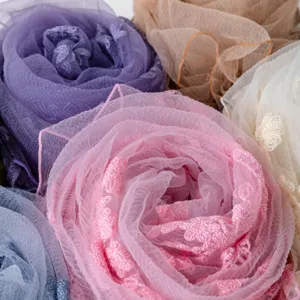 French vintage lace floral headscarf, elegant embroidered mesh scarf, versatile multi-purpose shawl.