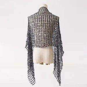 Black sequin fringe shawl cape for women evening party dress and wedding banquet accessories.