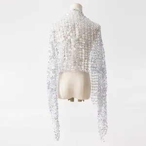 Elegant silver sequin tassel shawl for women evening party dress elegant wrap scarf.